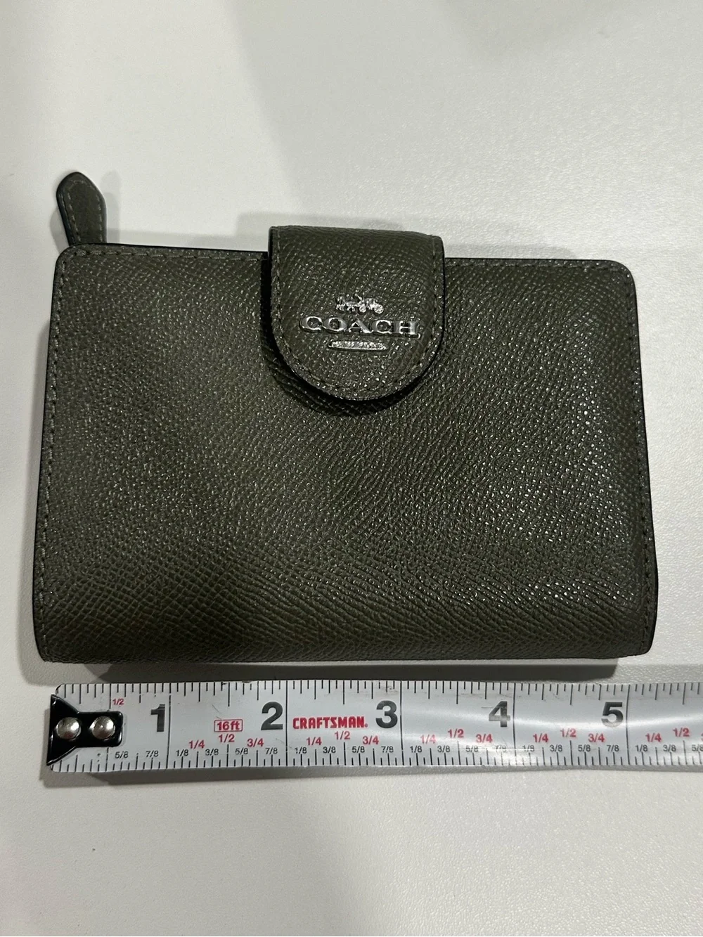 Coach Olive Green Leather Snap Card Holder Wallet